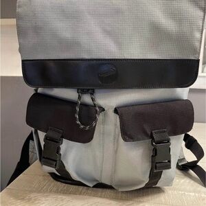 Light blue and black paper clip diaper bag